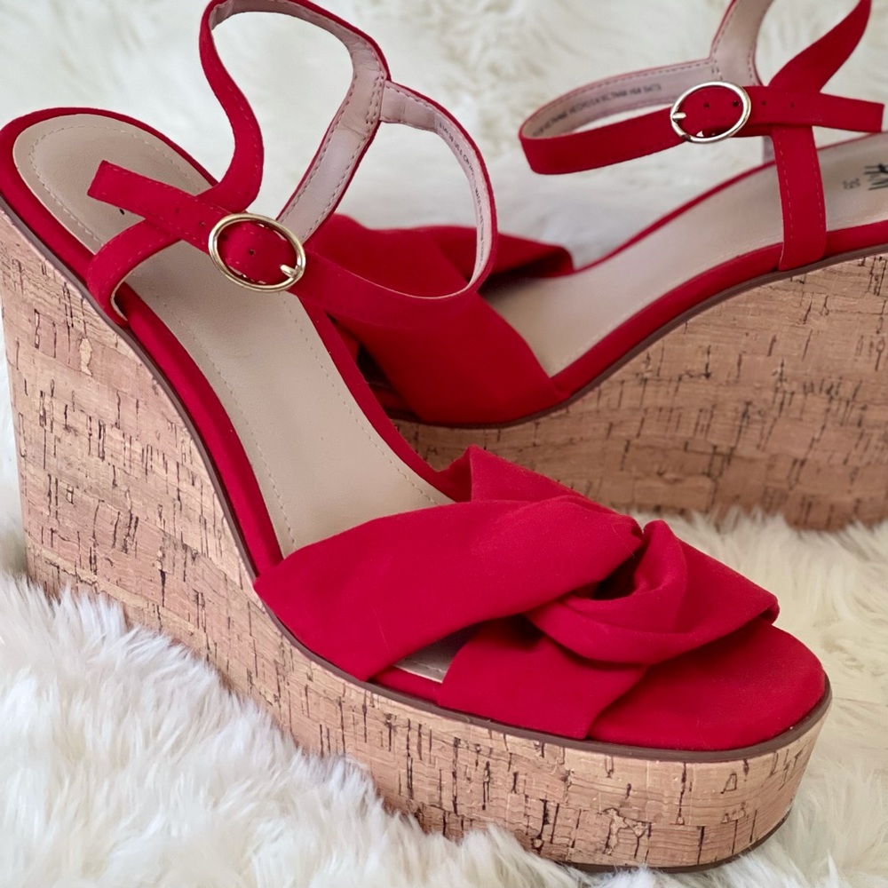 H&M Red Wedge Heeled Cork Sandal